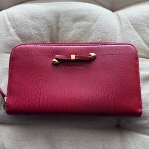 Prada Red Saffiano Leather Zip Wallet